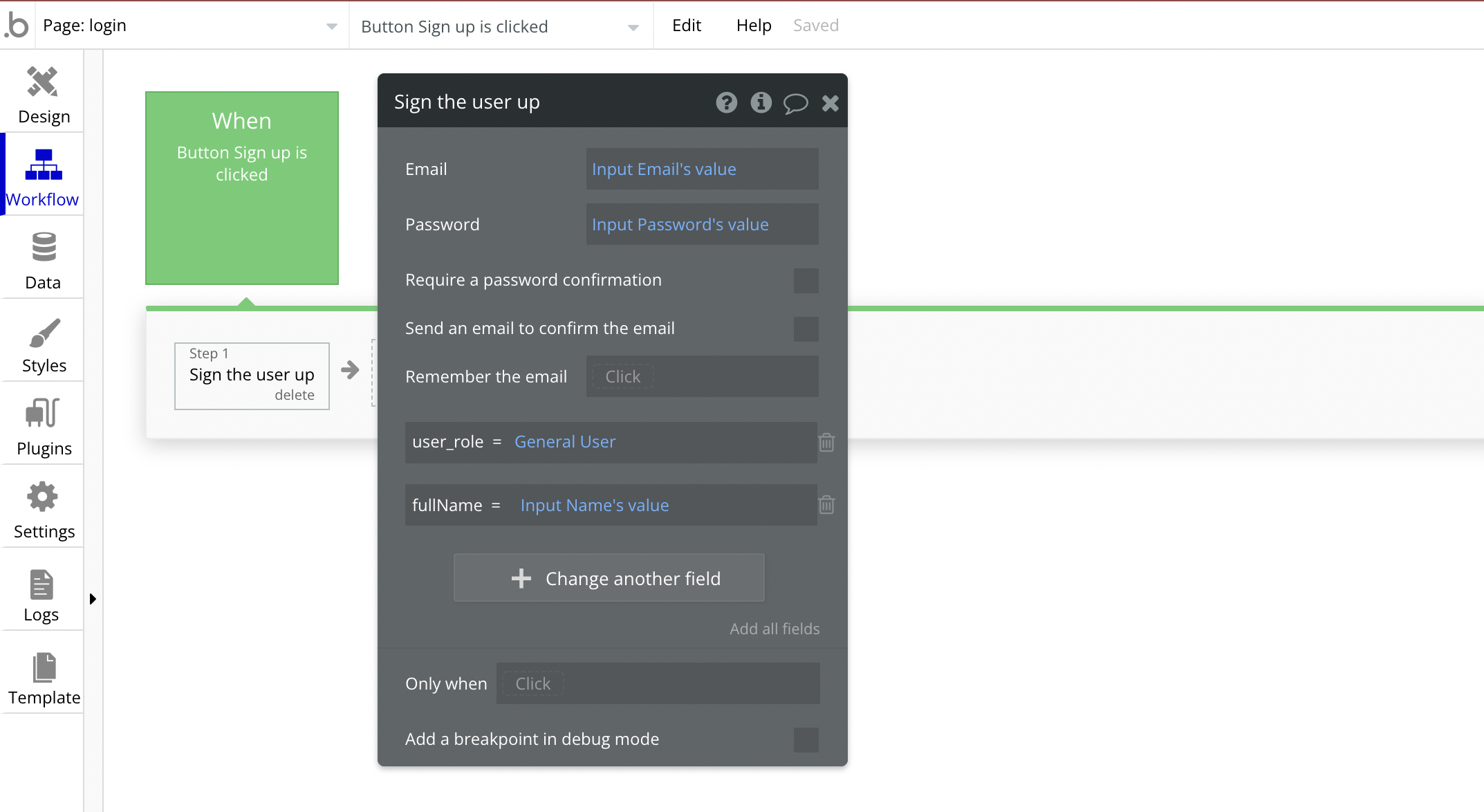 Assigning roles to user in Bubble.io