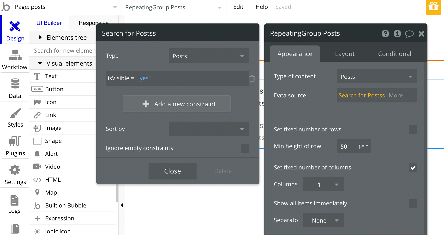 Using constraints in repeating group in Bubble.io